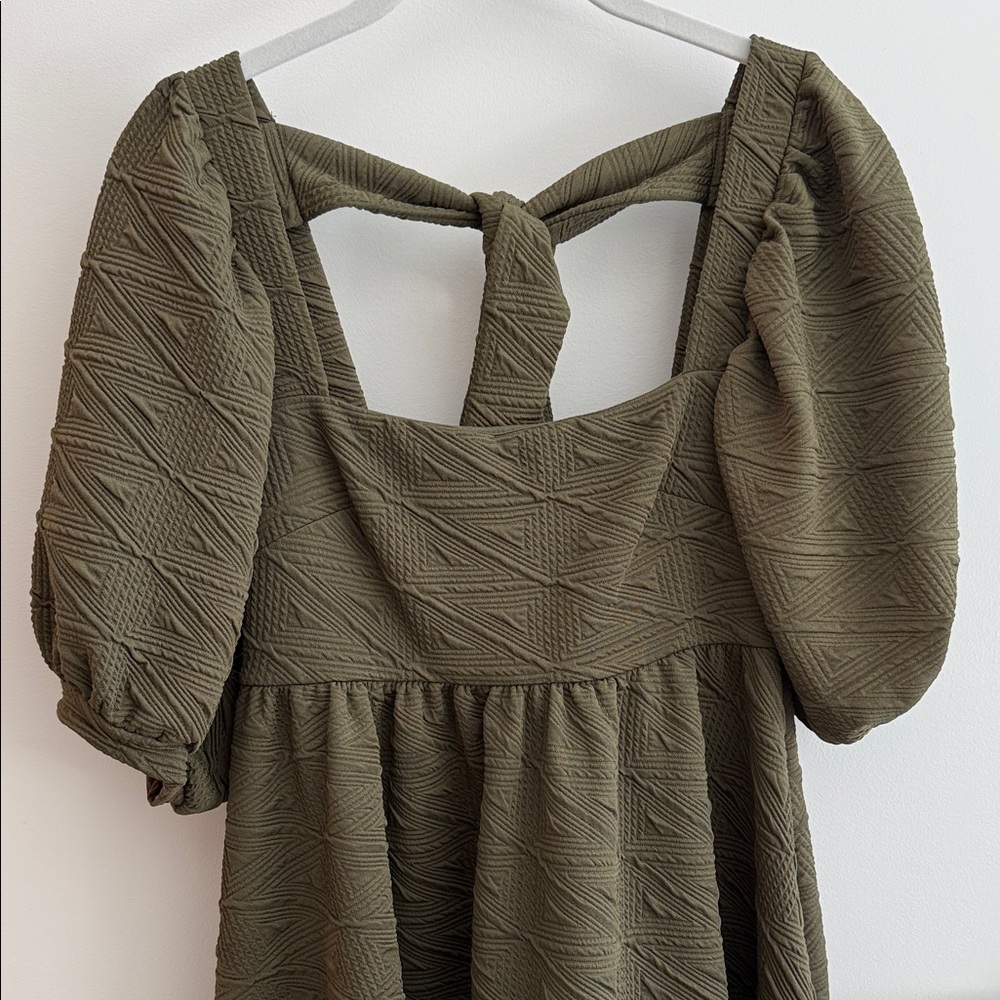 Free People Olive Green Textured Babydoll Mini Dress